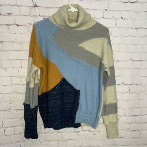 FRNCH Womens Sweater Patchwork Metallic Turtleneck‎ Size S/M Wool Laine France